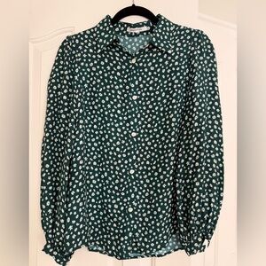 Emerson Fry Frankie Green Daisy Print Silk Blouse, S, EUC
